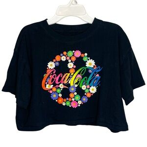 Aeropostale Coca-Cola Logo Colorful Graphic Short Sleeve Cropped T-Shirt Top